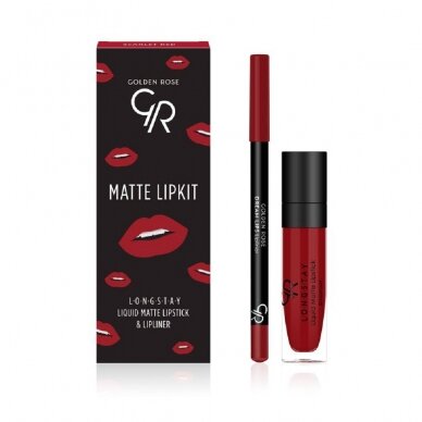 Golden Rose | Matte Lip Kit | Matinių lūpų dažų rinkinys Scarlet Red 7.1ml